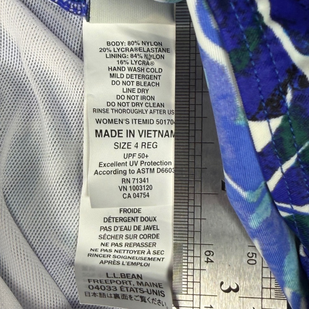 LL Bean Swimsuit Women Size 4 Blue Tropical One Piece Sunblocking UPF 50 Coastal - Picture 8 of 9